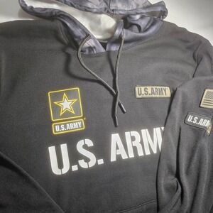 US Army Mens Black Hoodie Camo Hood HKY Sportswear GA3_7997_12 NWT Large